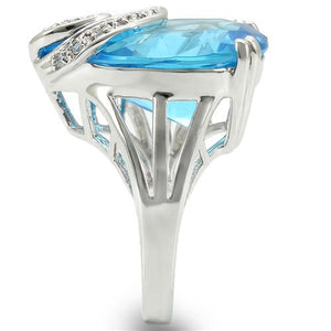 0W343 Rhodium Brass Ring with Synthetic in Sea Blue