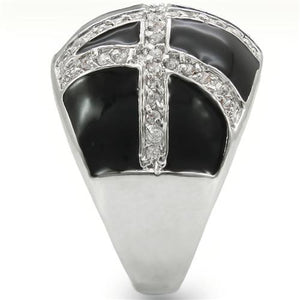 0W355 Rhodium Brass Ring with AAA Grade CZ in Clear