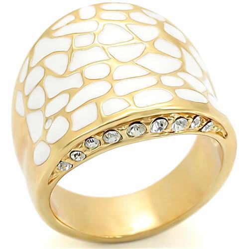 0W379 Gold Brass Ring with Top Grade Crystal in Clear - Joyeria Lady
