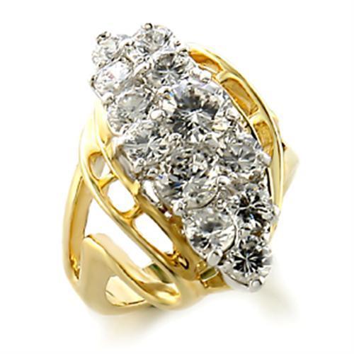 10520 Gold+Rhodium Brass Ring with AAA Grade CZ in Clear - Joyeria Lady