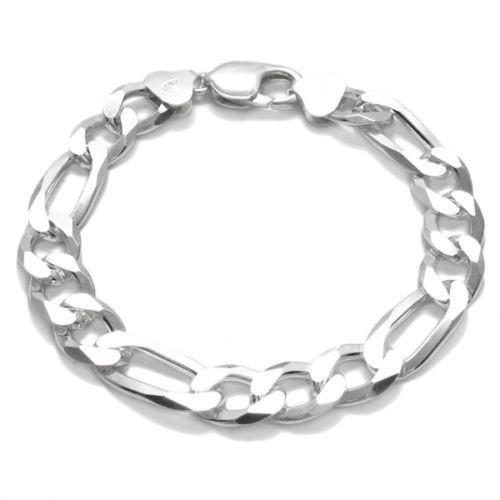 Luxurious Sterling Silver Figaro Chain Bracelet in 10mm (Gauge 300) width. Available in 8" and 9" Lengths. - Joyeria Lady