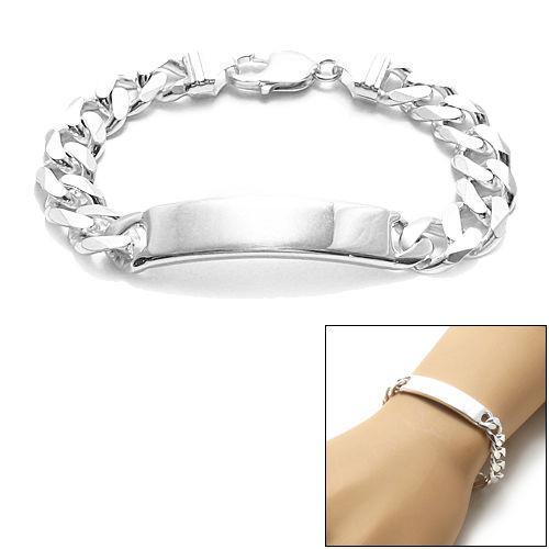 Grand 11mm (300 Gauge) Sterling Silver Cuban Link ID Bracelet with Engravable Plate. Available in 8" and 9" Lengths. - Joyeria Lady