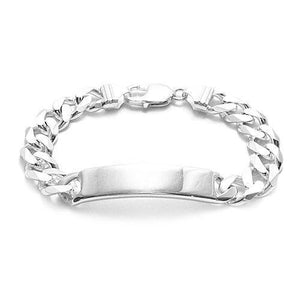 Grand 11mm (300 Gauge) Sterling Silver Cuban Link ID Bracelet with Engravable Plate. Available in 8" and 9" Lengths.