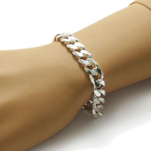 Stylish Sterling Silver FLAT Cuban Link Chain Bracelet in 11mm (Gauge 300) width. Available in 8" and 9" Lengths. - Joyeria Lady