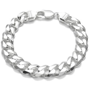 Stylish Sterling Silver FLAT Cuban Link Chain Bracelet in 11mm (Gauge 300) width. Available in 8" and 9" Lengths. - Joyeria Lady