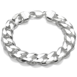 Exquisite Sterling Silver FLAT Cuban Link Chain Bracelet in 14mm (Gauge 350) width. Available in 8" and 9" Lengths. - Joyeria Lady