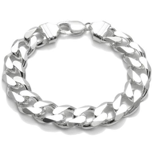 Dazzling Sterling Silver Cuban Link Chain Bracelet in 13mm (Gauge 350) width. Available in 8, 9, and 10 Inches Lengths. - Joyeria Lady