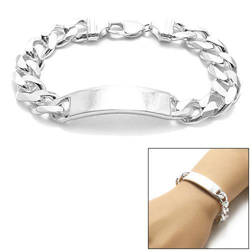 Luxurious 13mm (350 Gauge) Sterling Silver Cuban Link ID Bracelet with Engravable Plate. Available in 8" and 9" Lengths. - Joyeria Lady