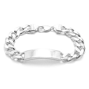 Luxurious 13mm (350 Gauge) Sterling Silver Cuban Link ID Bracelet with Engravable Plate. Available in 8" and 9" Lengths.