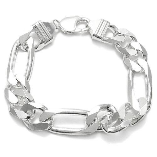 Exquisite Sterling Silver Figaro Chain Bracelet in 13mm (Gauge 350) width. Available in 8" and 9" Lengths. - Joyeria Lady