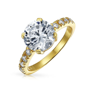 4CT Solitaire CZ Engagement Ring Band Gold Plated Sterling Silver