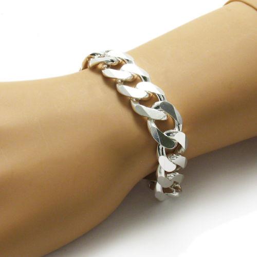 Awesome Sterling Silver Cuban Link Chain Bracelet in 15mm (Gauge 400) width. Available in 8, 9, and 10 Inches Lengths. - Joyeria Lady