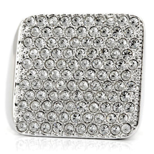 1W035 Rhodium Brass Ring with Top Grade Crystal in Clear