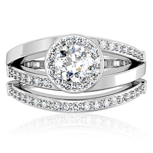 1W164 Rhodium Brass Ring with AAA Grade CZ in Clear