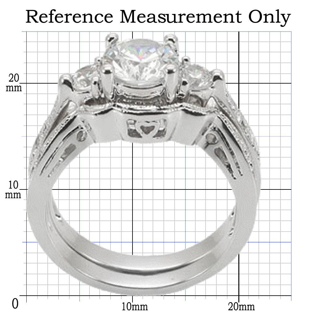 1W002 Rhodium Brass Ring with AAA Grade CZ in Clear - Joyeria Lady