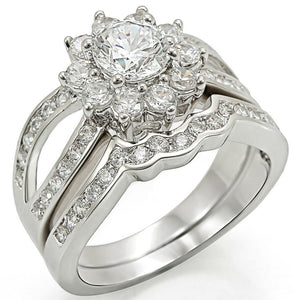 1W008 Rhodium Brass Ring with AAA Grade CZ in Clear - Joyeria Lady