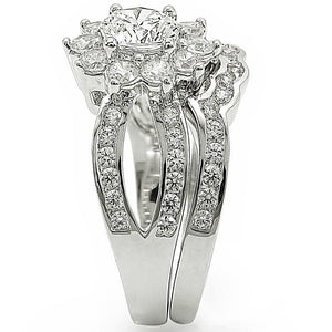 1W008 Rhodium Brass Ring with AAA Grade CZ in Clear