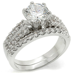 1W009 Rhodium Brass Ring with AAA Grade CZ in Clear - Joyeria Lady
