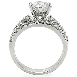 1W009 Rhodium Brass Ring with AAA Grade CZ in Clear