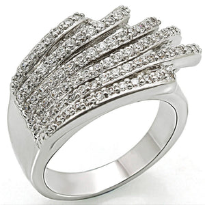 1W018 Rhodium Brass Ring with AAA Grade CZ in Clear - Joyeria Lady