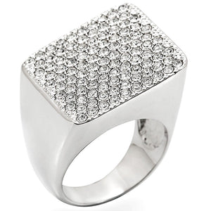 1W035 Rhodium Brass Ring with Top Grade Crystal in Clear - Joyeria Lady
