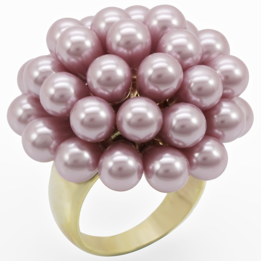1W051 Gold Brass Ring with Synthetic in Light Amethyst - Joyeria Lady