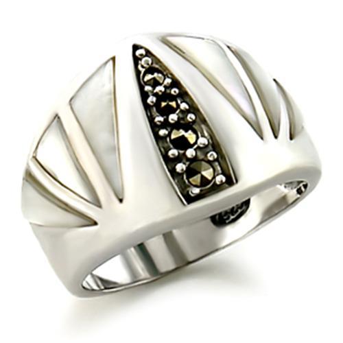 20103 - Antique Tone 925 Sterling Silver Ring with Precious Stone Conch in White - Joyeria Lady