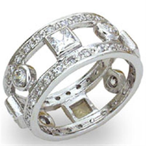 20421 - High-Polished 925 Sterling Silver Ring with AAA Grade CZ  in Clear - Joyeria Lady