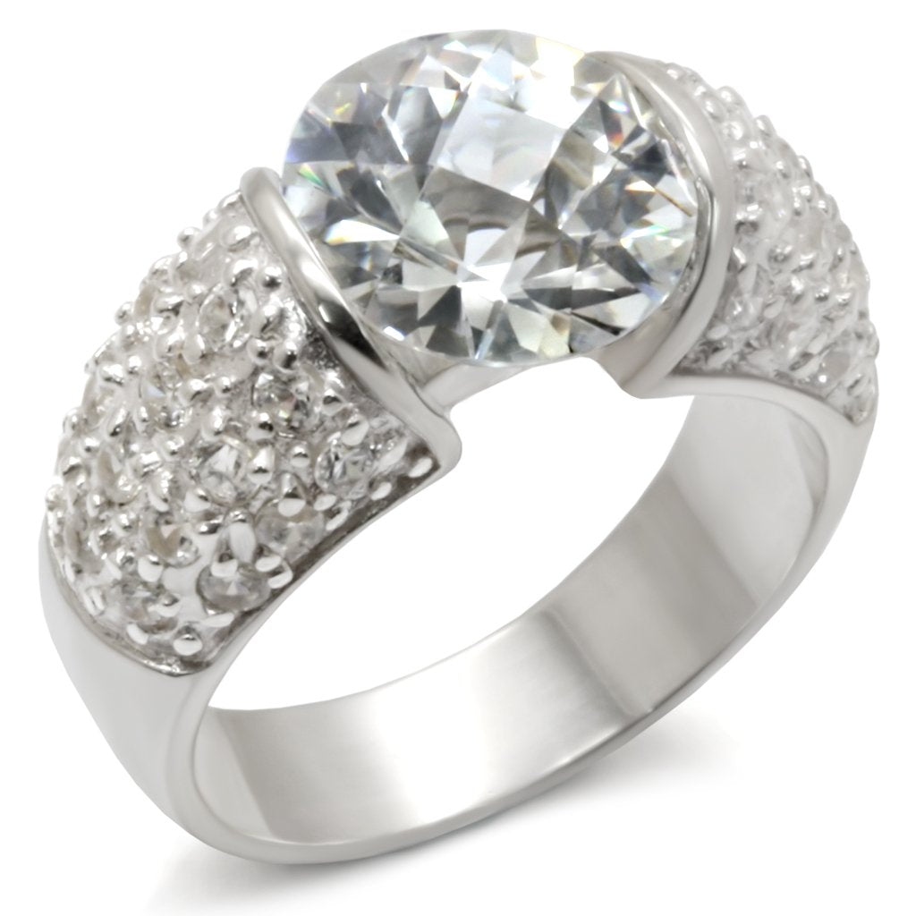 20423 - High-Polished 925 Sterling Silver Ring with AAA Grade CZ  in Clear - Joyeria Lady