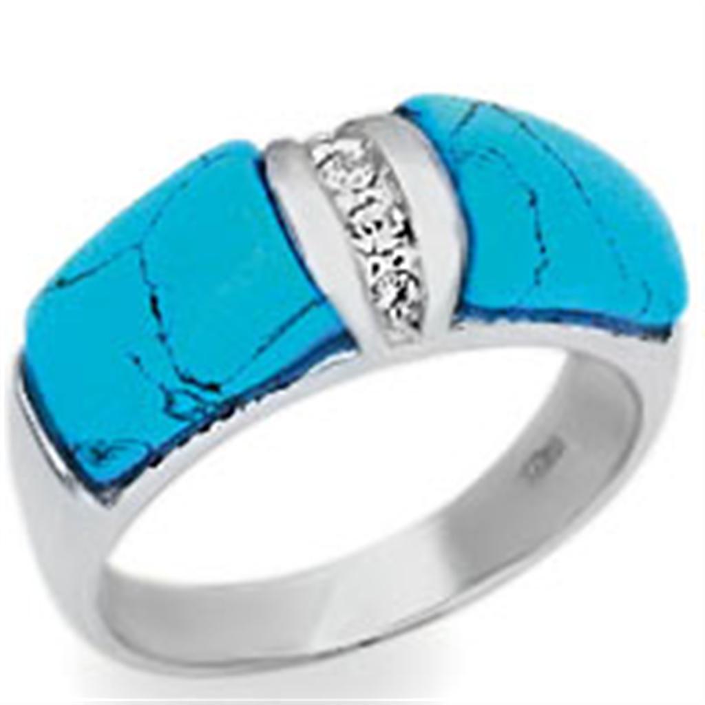 20611 - High-Polished 925 Sterling Silver Ring with Synthetic Turquoise in Sea Blue - Joyeria Lady