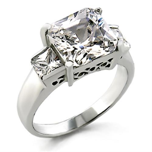 21209 - High-Polished 925 Sterling Silver Ring with AAA Grade CZ  in Clear - Joyeria Lady