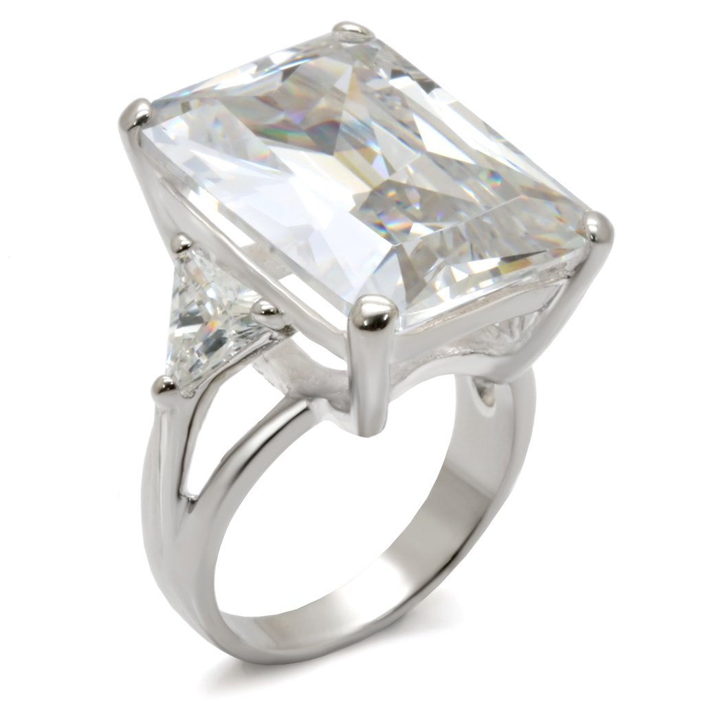 21214 - High-Polished 925 Sterling Silver Ring with AAA Grade CZ  in Clear - Joyeria Lady
