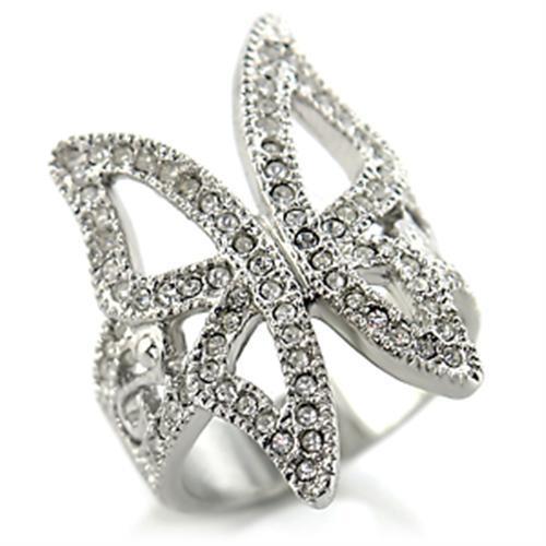 22409 Rhodium Brass Ring with Top Grade Crystal in Clear - Joyeria Lady