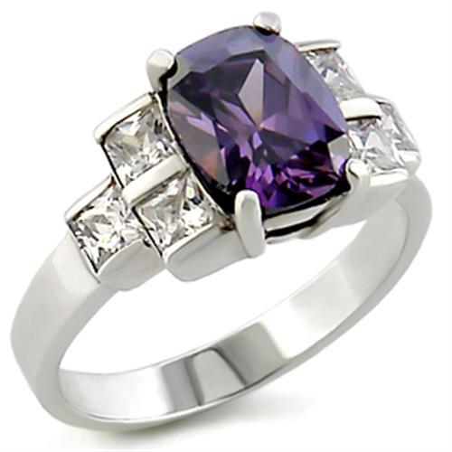 22521 - High-Polished 925 Sterling Silver Ring with AAA Grade CZ  in Amethyst - Joyeria Lady