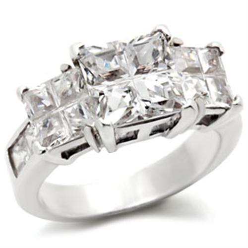 22725 - High-Polished 925 Sterling Silver Ring with AAA Grade CZ  in Clear - Joyeria Lady