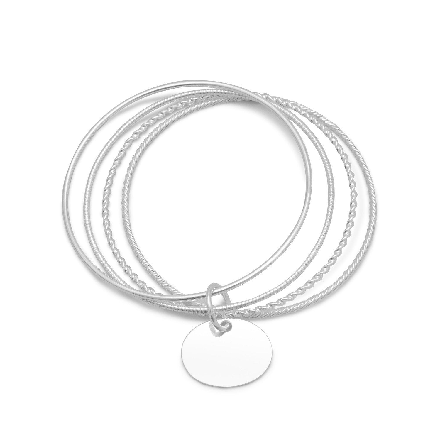 4 Bangle Bracelets with an Oval Tag - Joyeria Lady