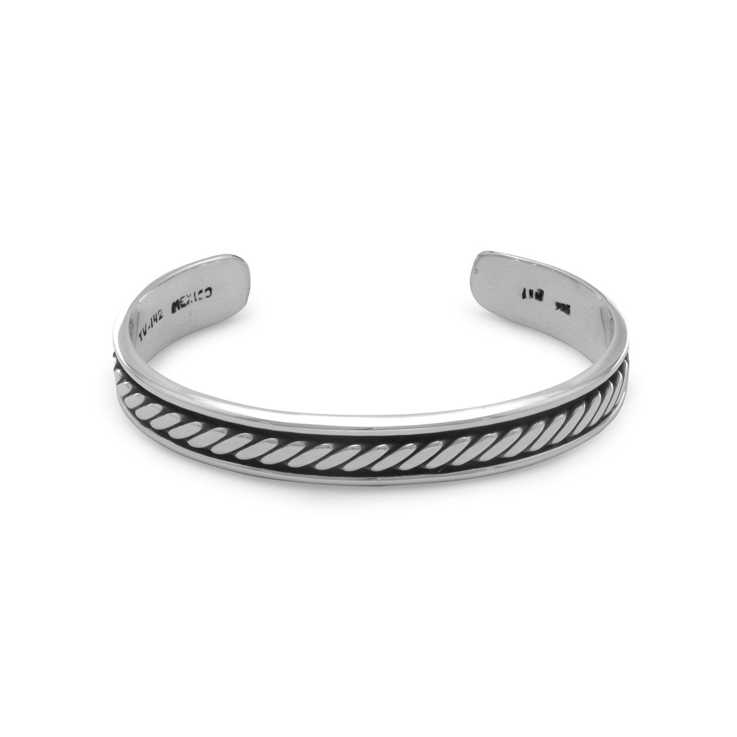 Oxidized Men's Cuff Bracelet with Rope Design - Joyeria Lady