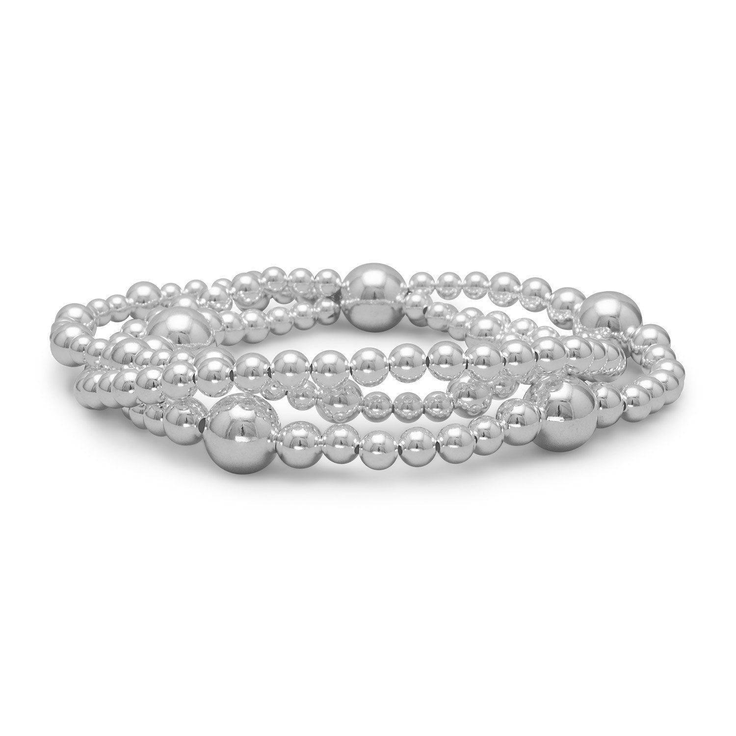 8" Triple Strand Silver Bead Bracelet - Joyeria Lady