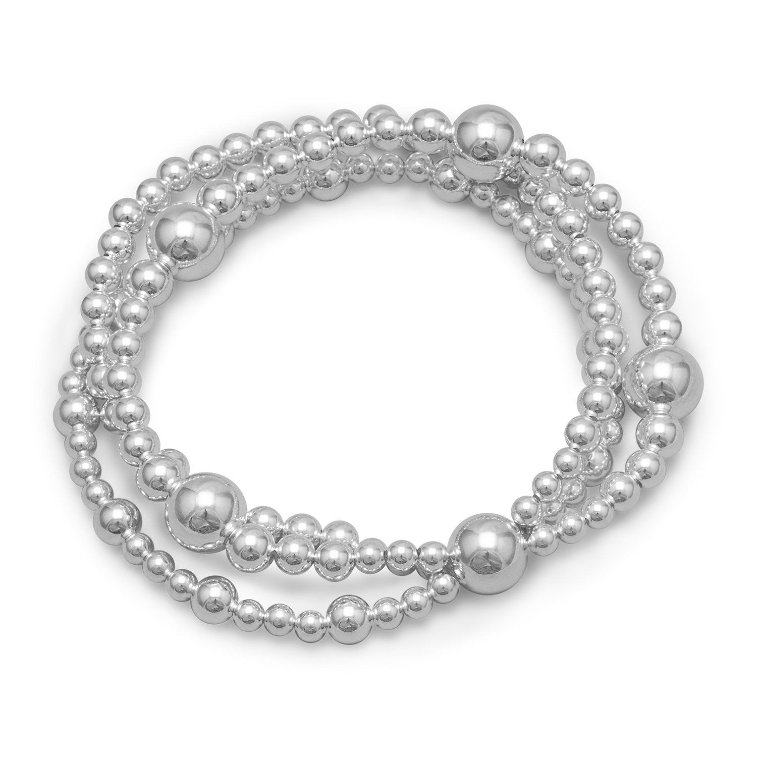 8" Triple Strand Silver Bead Bracelet - Joyeria Lady