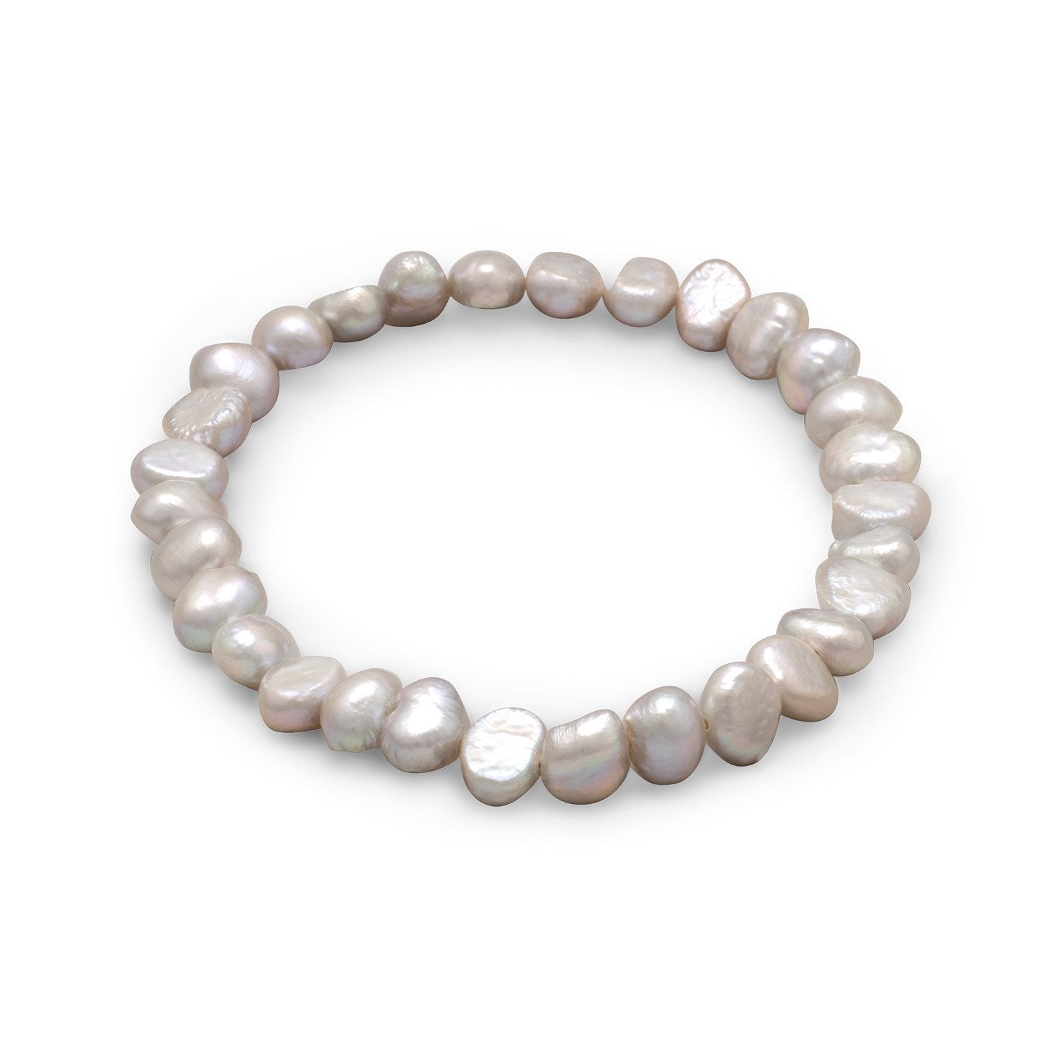 Silver Cultured Freshwater Pearl Stretch Bracelet - Joyeria Lady