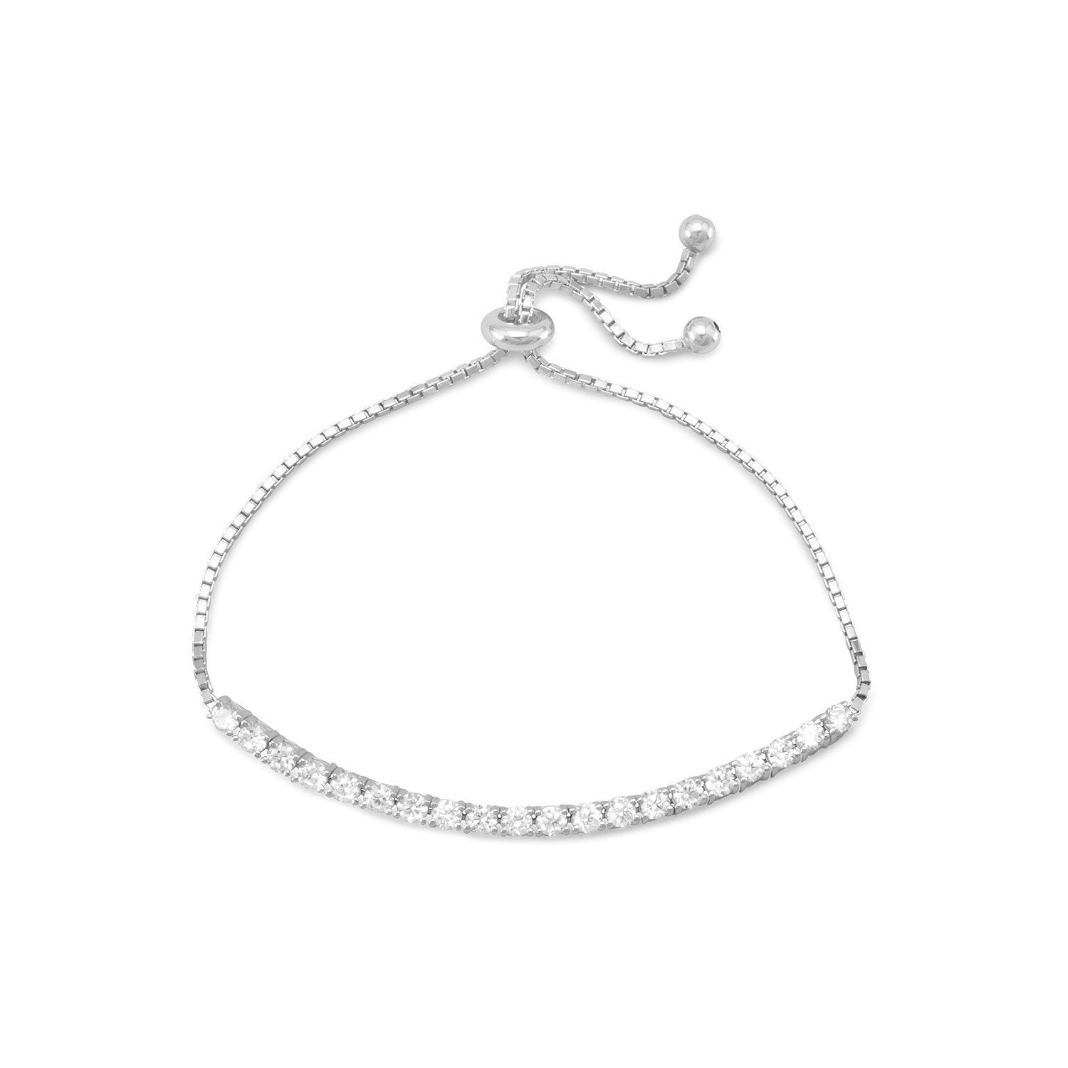 Rhodium Plated CZ Friendship Bolo Bracelet - Joyeria Lady