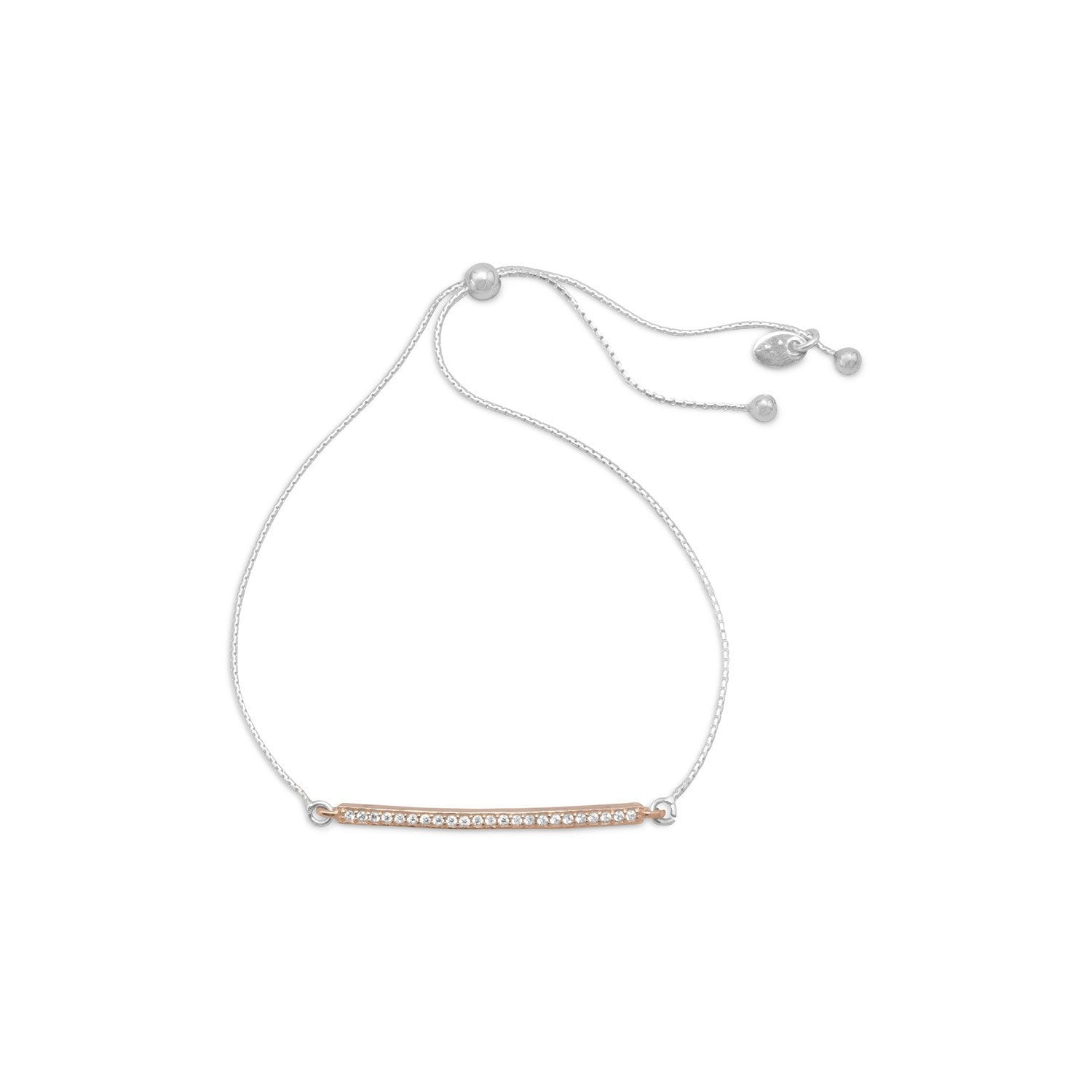 Two Tone CZ Bar Friendship Bolo Bracelet - Joyeria Lady