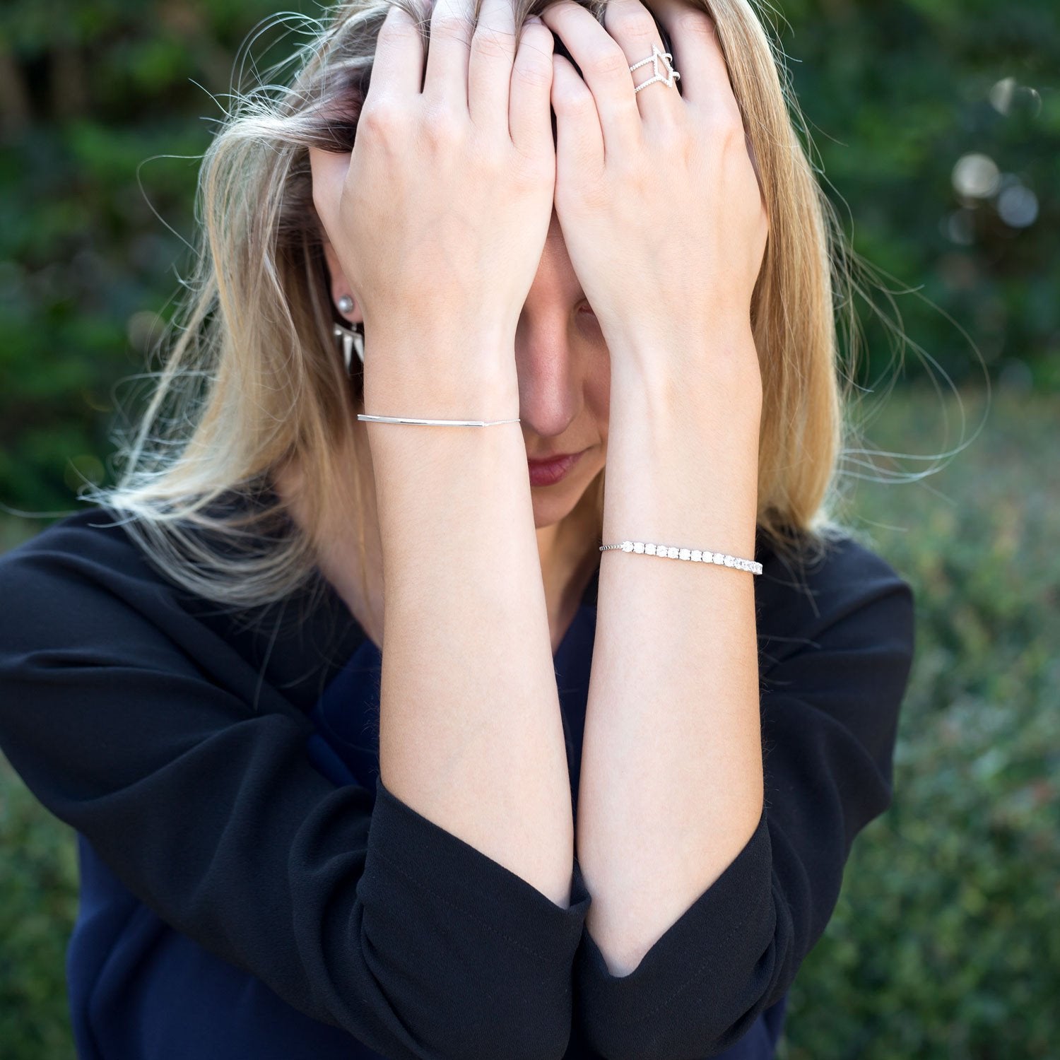 Rhodium Plated CZ Friendship Bolo Bracelet - Joyeria Lady
