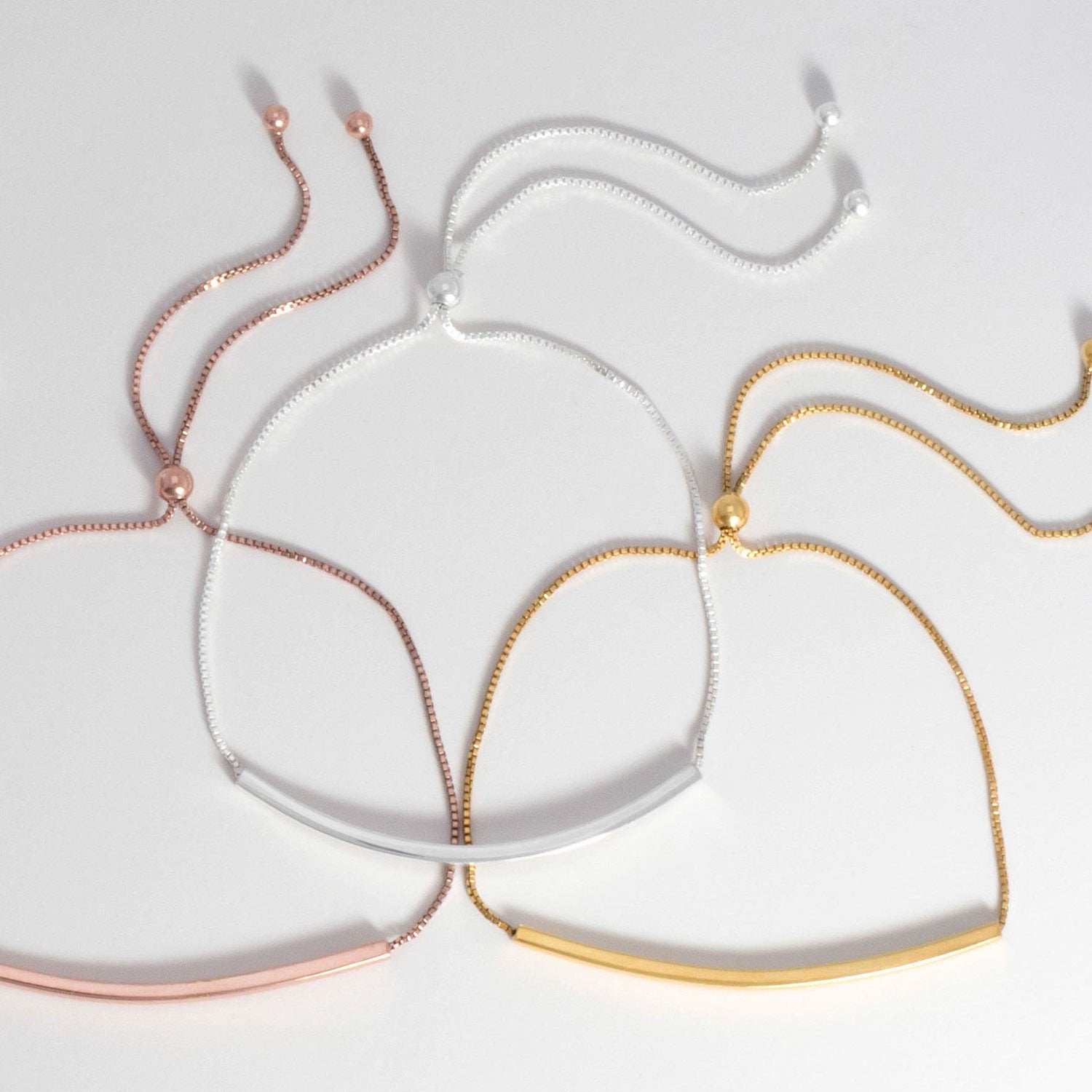 14 Karat Rose Gold Plated Bar Friendship Bolo Bracelet - Joyeria Lady