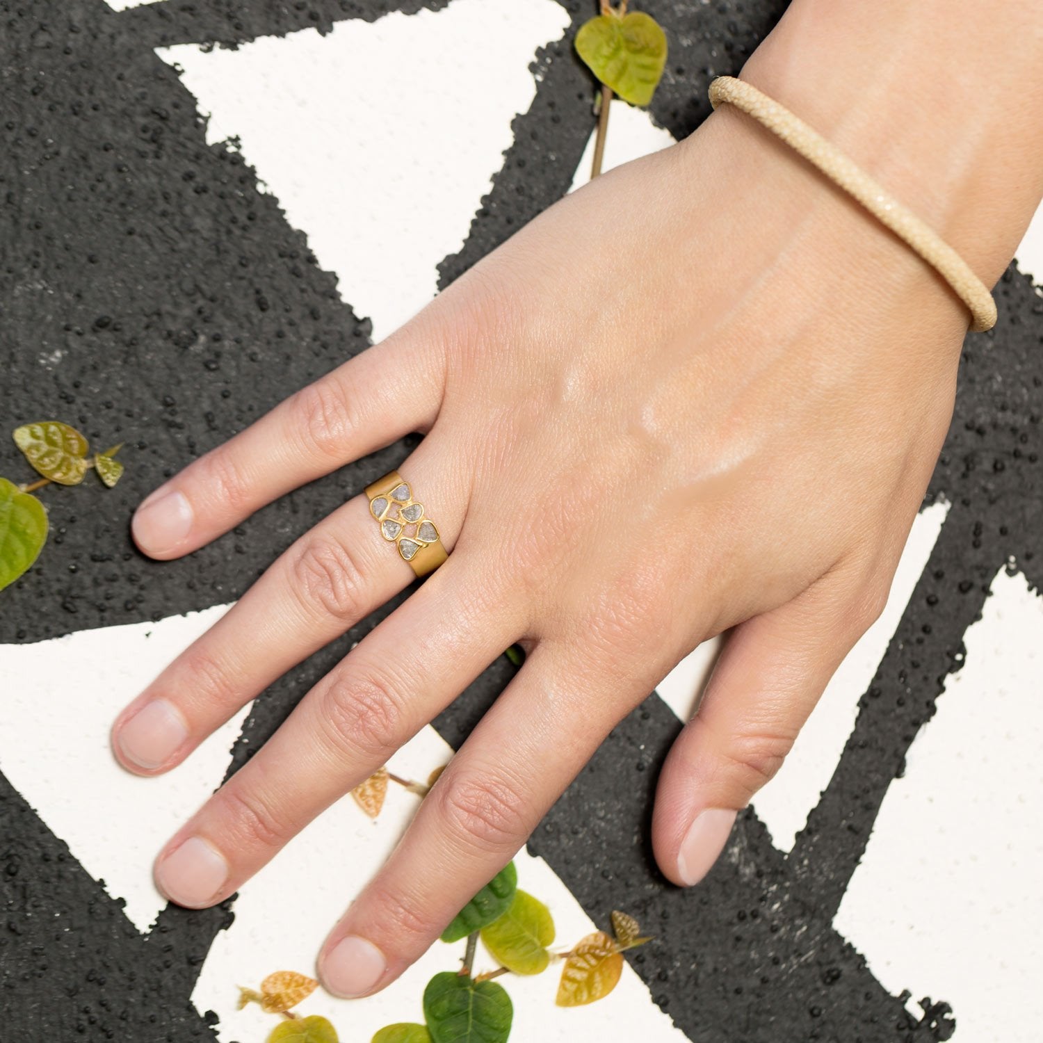 14 Karat Gold Plated Polki Diamond Ring - Joyeria Lady