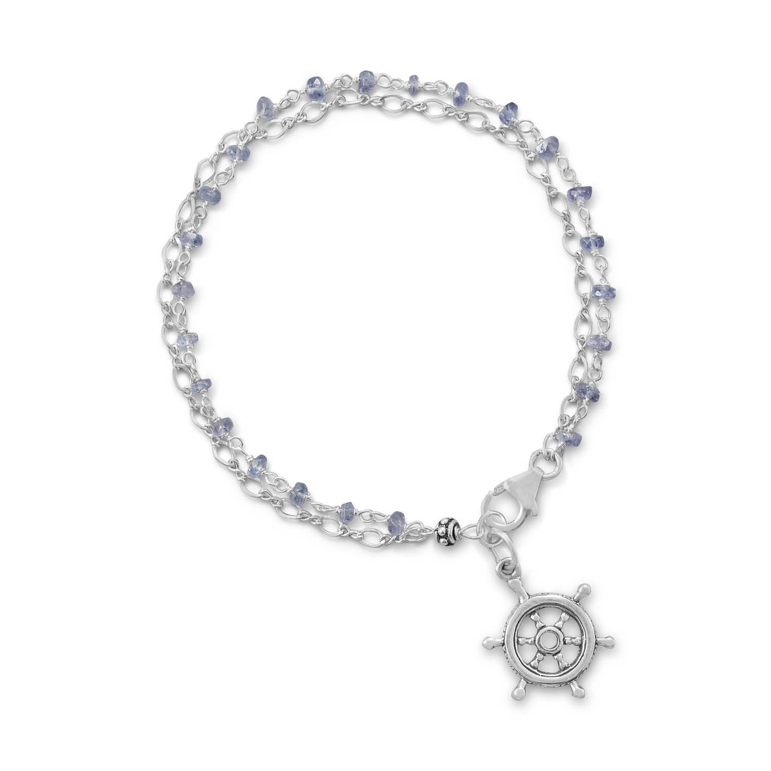 Double Strand Bracelet with Tanzanite and Ships Helm Charm - Joyeria Lady