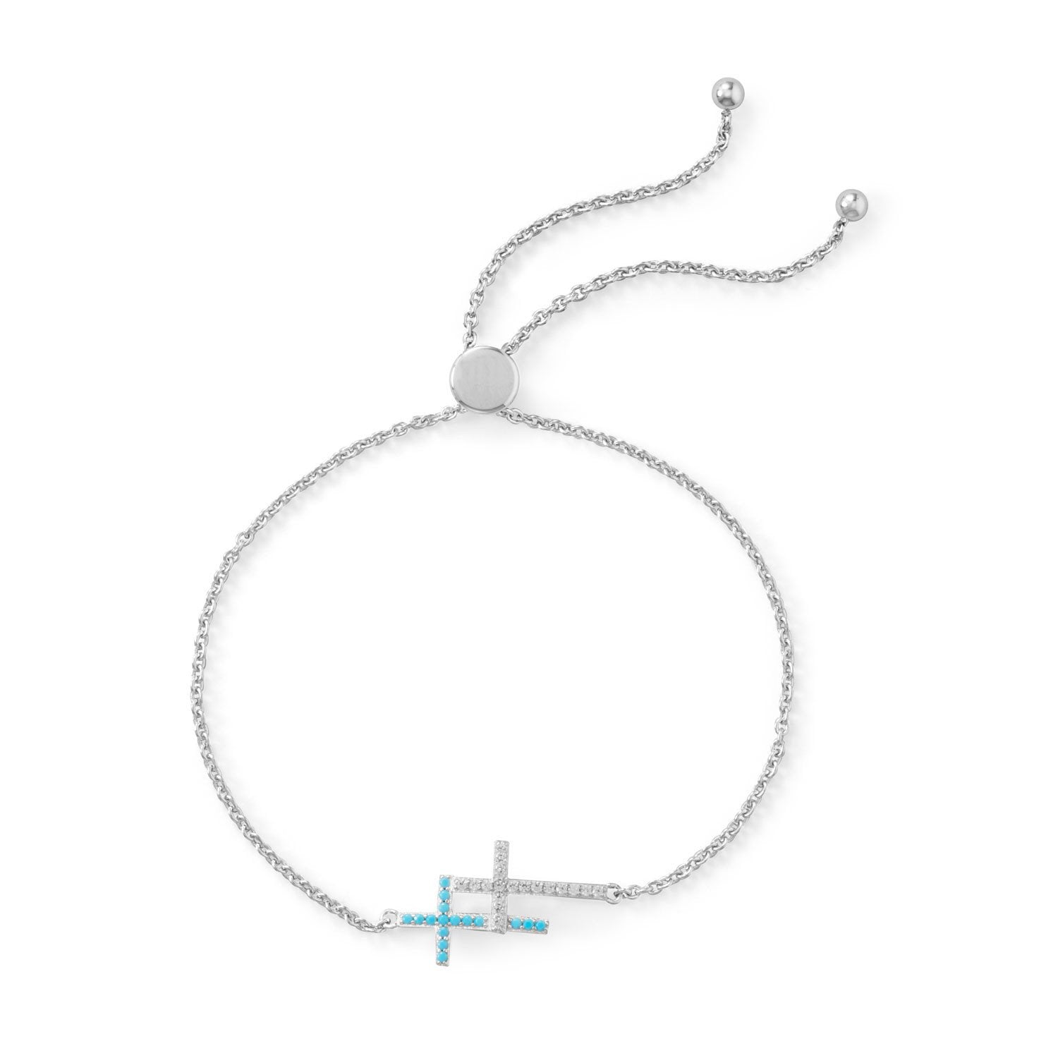 Rhodium Plated Double Cross Friendship Bolo Bracelet - Joyeria Lady