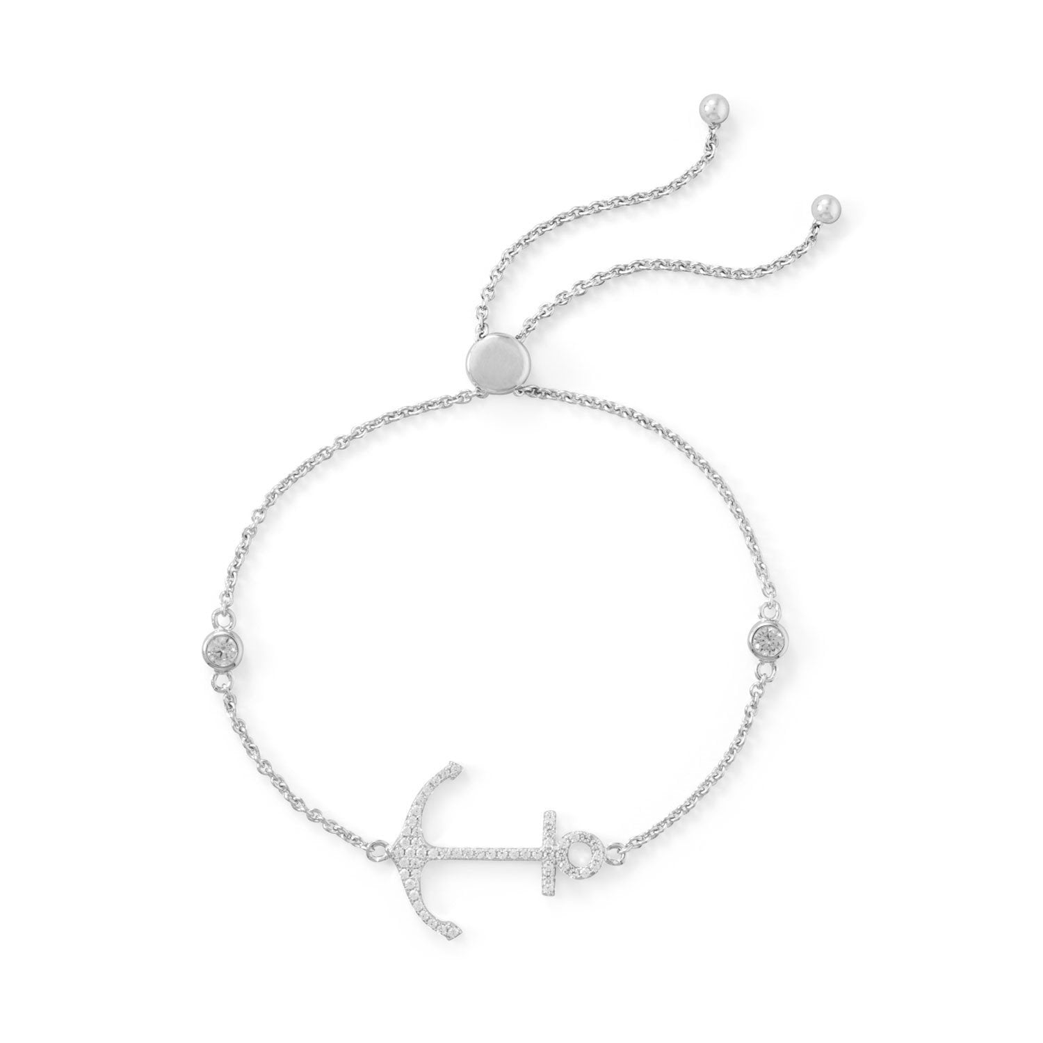 Rhodium Plated CZ Anchor Friendship Bolo Bracelet - Joyeria Lady