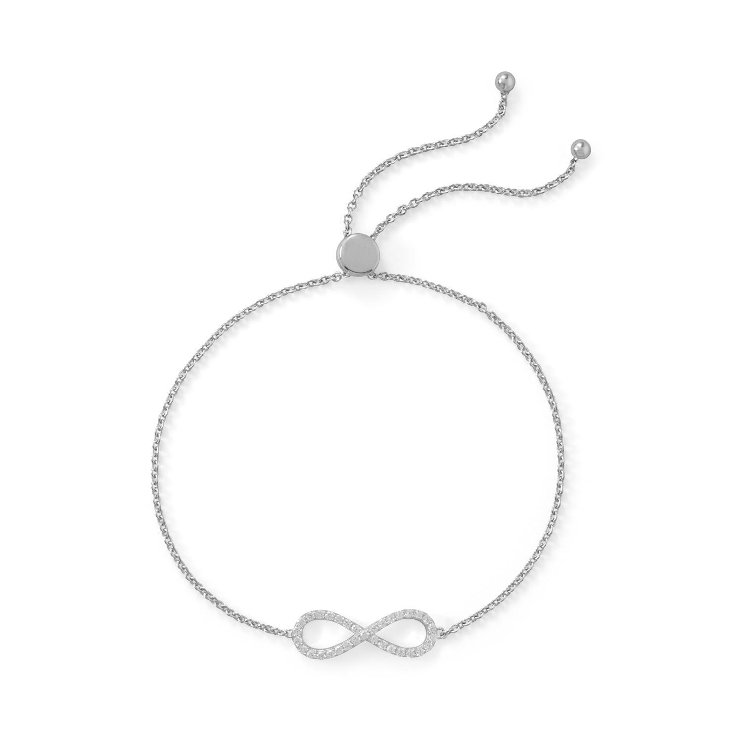 Rhodium Plated CZ Infinity Friendship Bolo Bracelet - Joyeria Lady