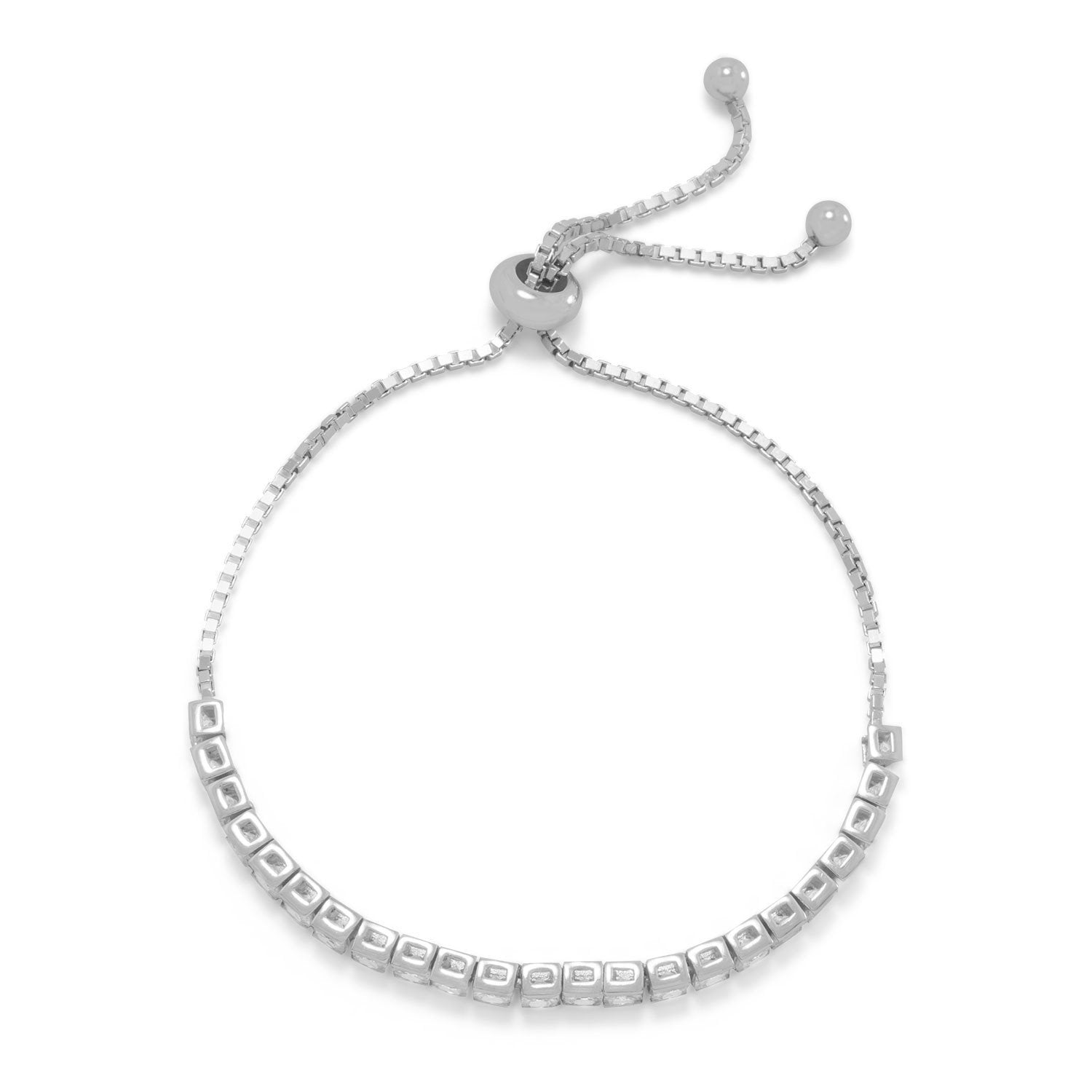 Rhodium Plated Square CZ Friendship Bolo Bracelet - Joyeria Lady